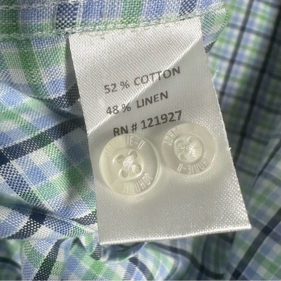 Johnnie-O XXL Men’s Plaid Long Sleeve Shirt Linen Cotton Blend Blue Green - Picture 2 of 11